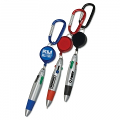 Wholesale Hot Sale Carabiner  with 4 Color Ball Point Pen/Carabiner Ballpoint Pen Keychain